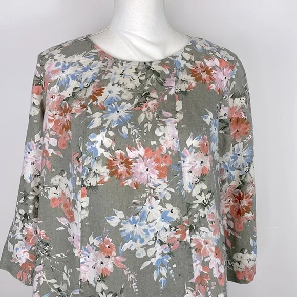 J. Jill Love Linen Caraway Fresh Bloom Ruffle Hem Dress. Size Medium Petite. - Picture 3 of 15